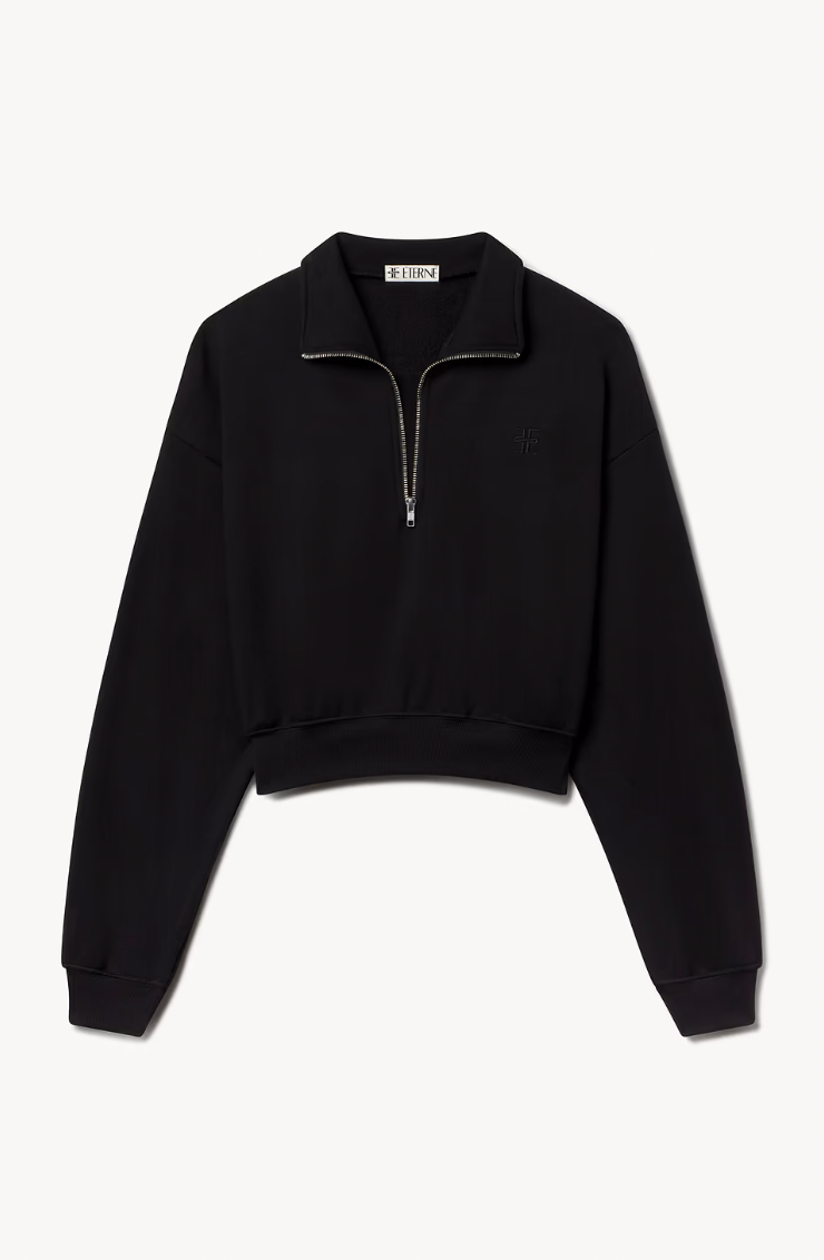 Cropped Half-Zip Sweatshirt in Black