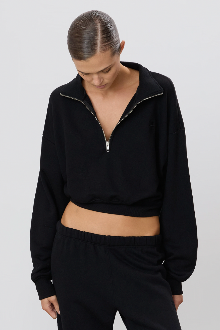 Cropped Half-Zip Sweatshirt in Black