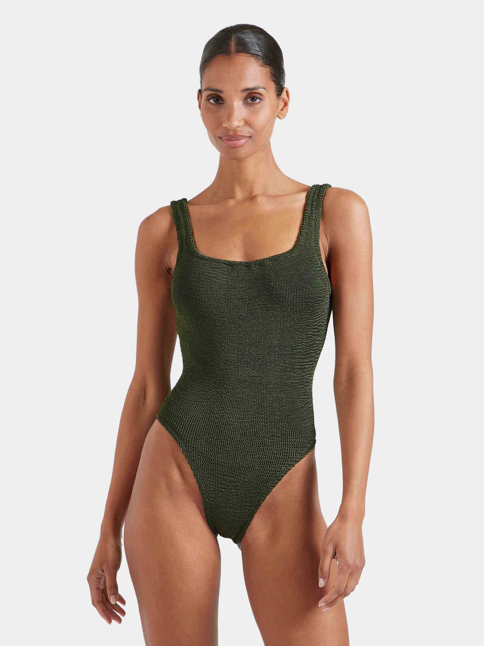 Square Neck Swim in Metallic Khaki