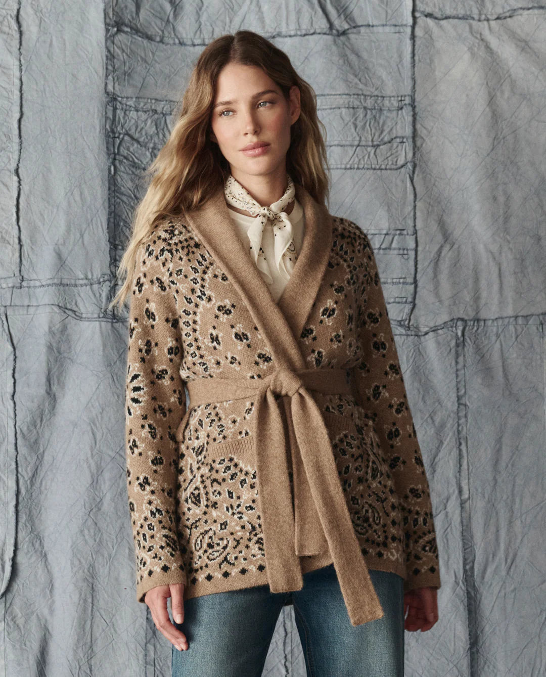 The Bandana Riding Cardigan in Camel