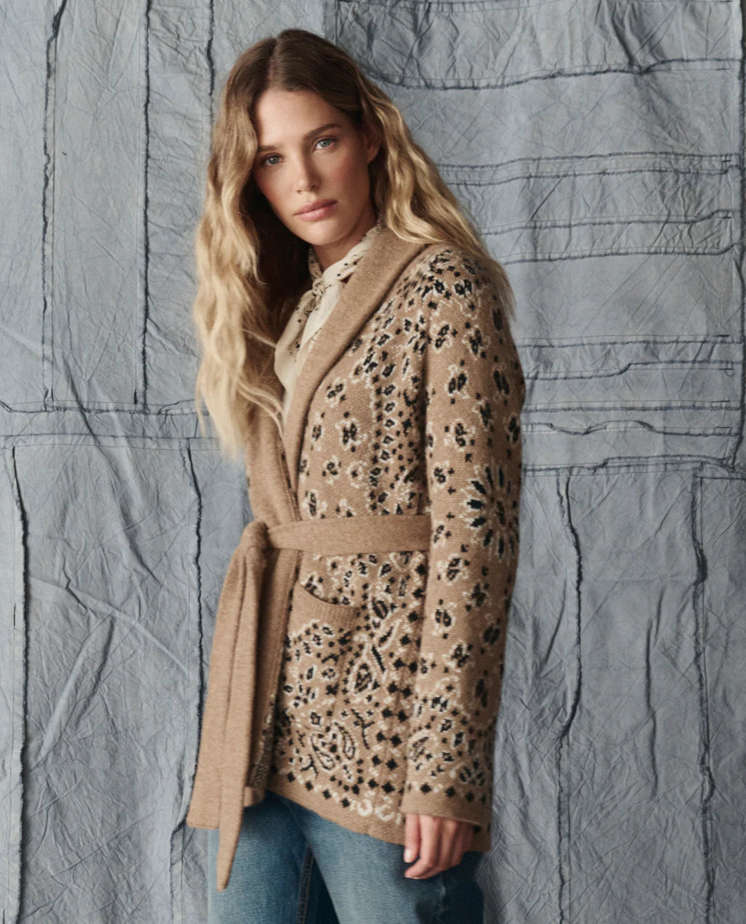The Bandana Riding Cardigan in Camel