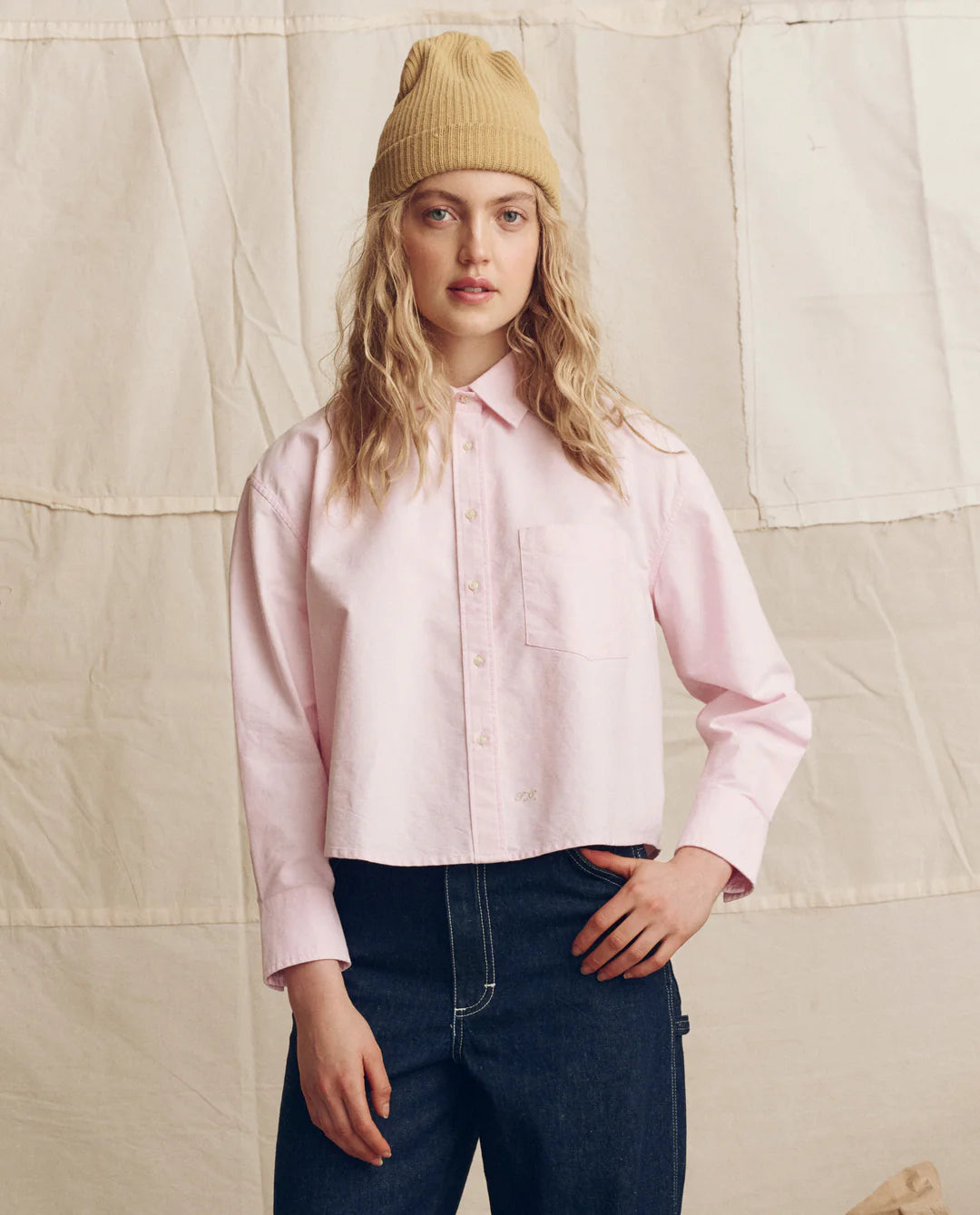 The Cropped Oxford Shirt in Soft Pink