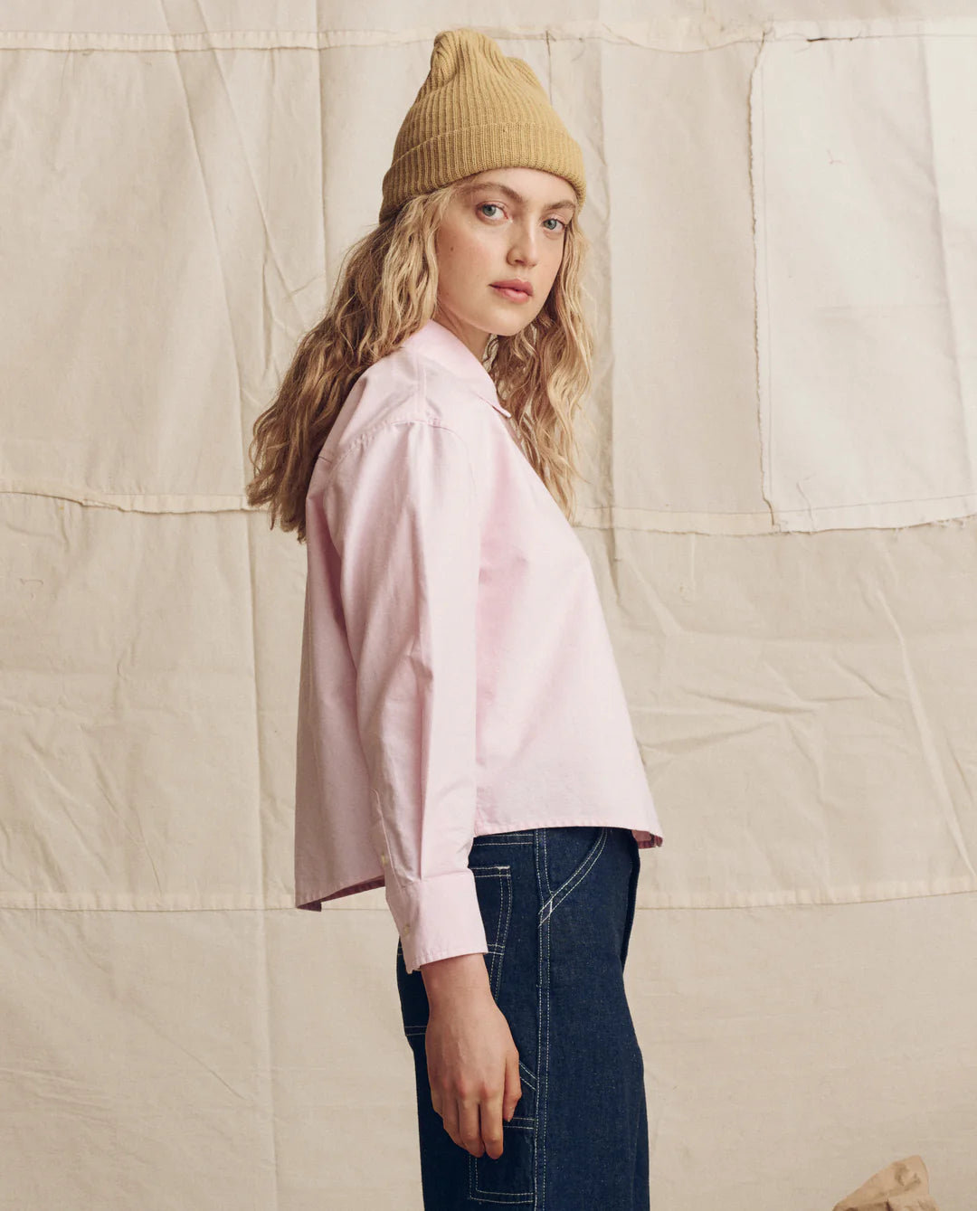 The Cropped Oxford Shirt in Soft Pink