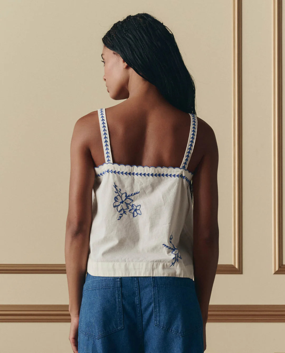The Weekend Tank w/ Hanky Embroidery in Cream