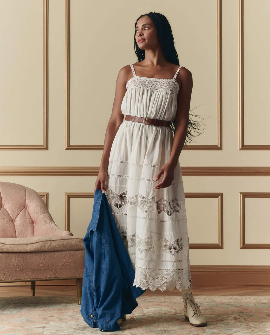 The Rosette Crochet Dress in Cream