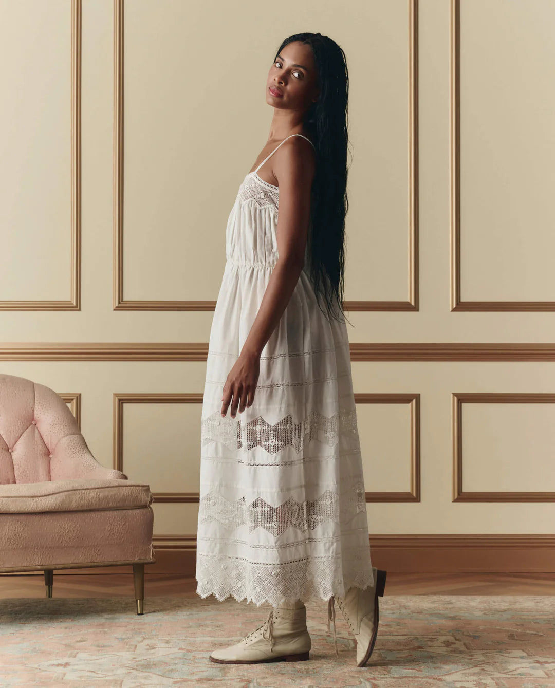 The Rosette Crochet Dress in Cream