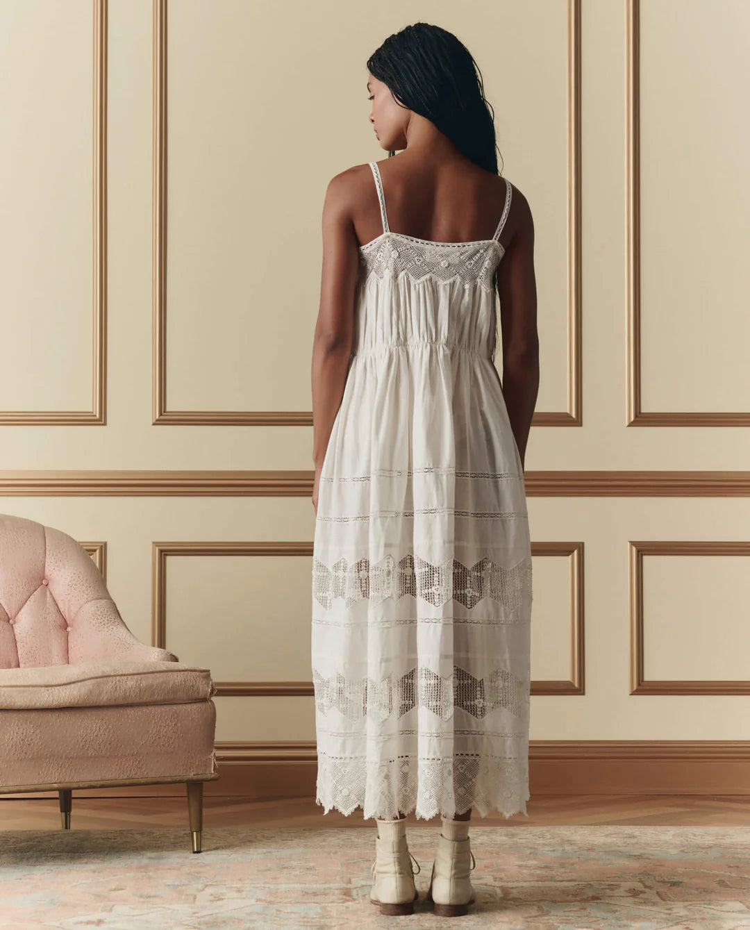 The Rosette Crochet Dress in Cream