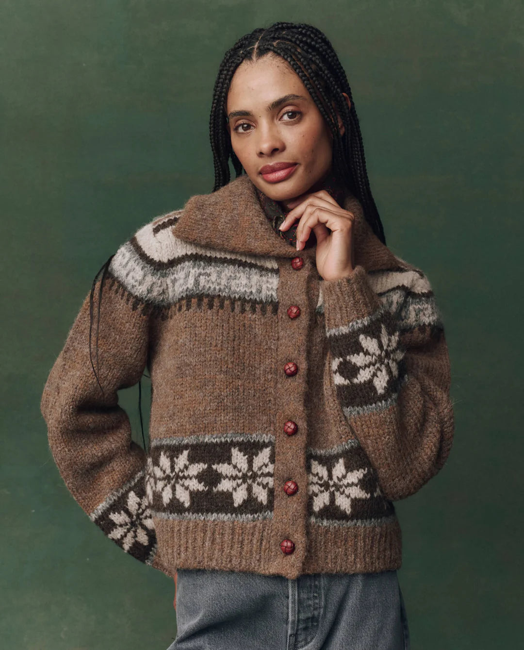 The Nordic Scholar Cardigan in Hickory Fair Isle