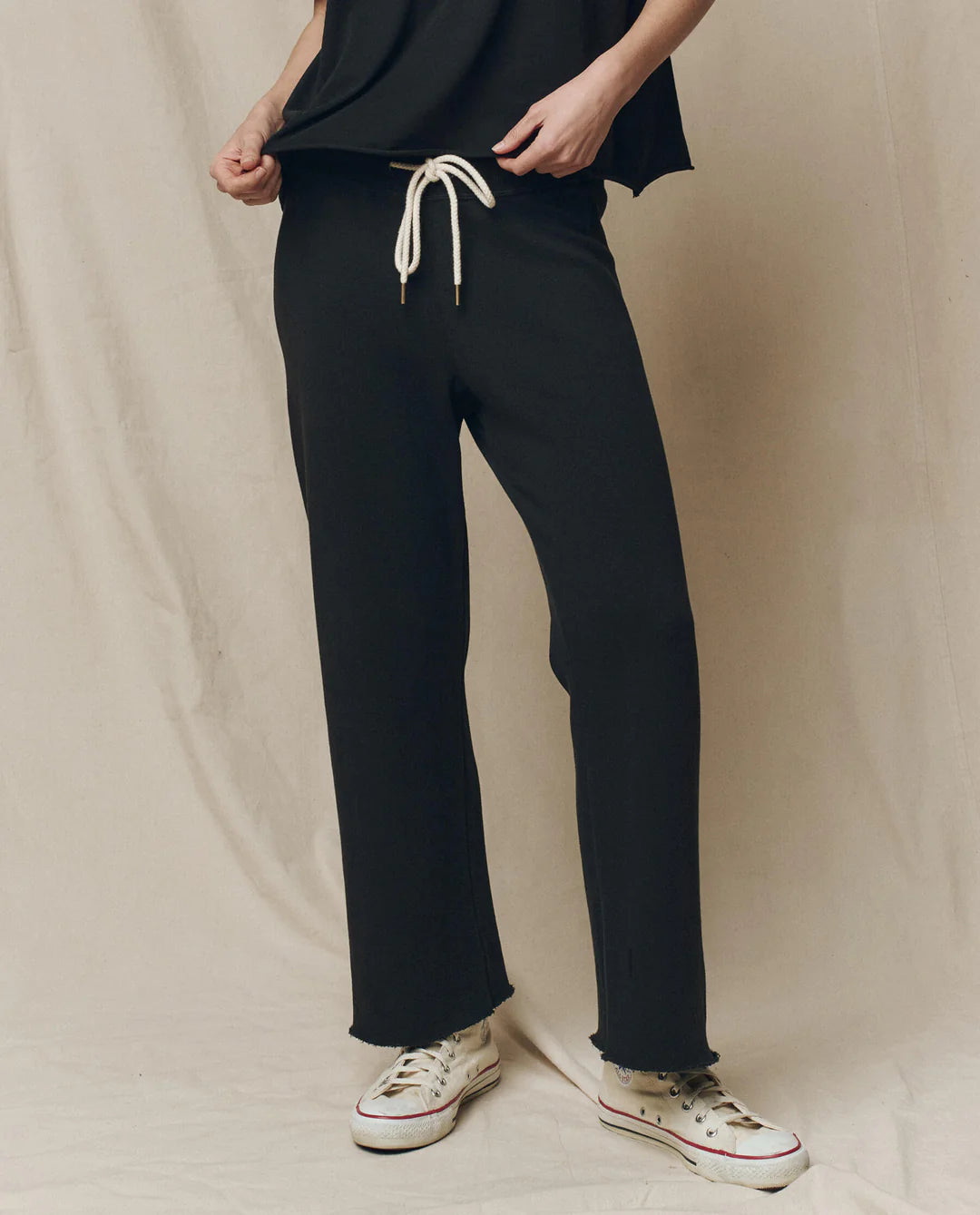 The Wide Leg Cropped Sweatpant in Almost Black