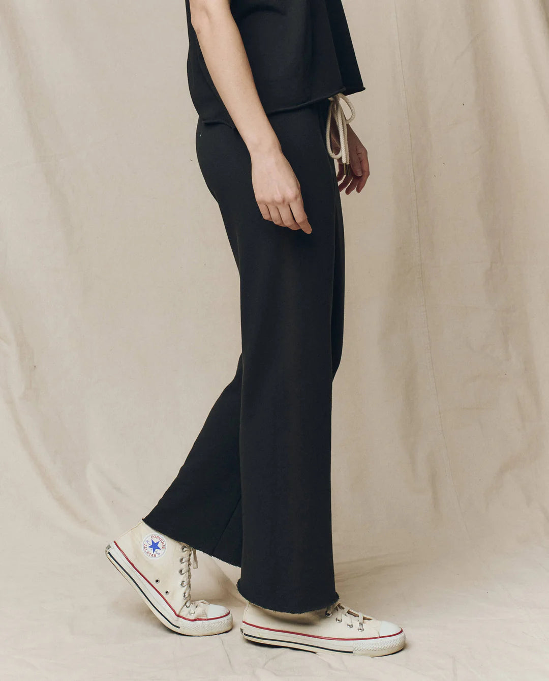 The Wide Leg Cropped Sweatpant in Almost Black