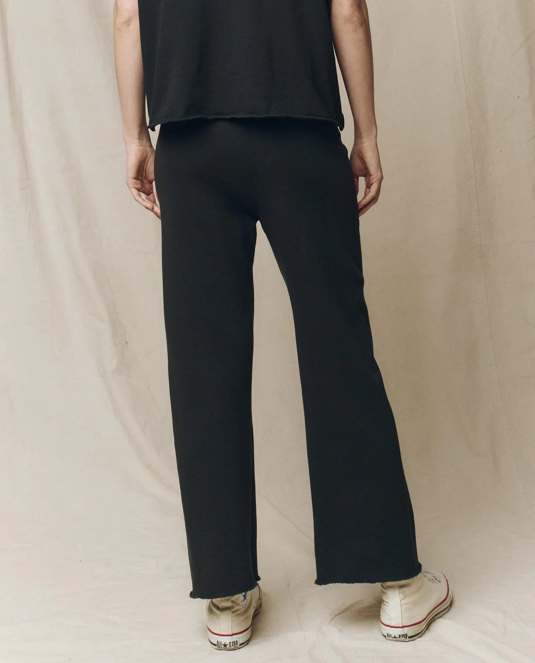 The Wide Leg Cropped Sweatpant in Almost Black