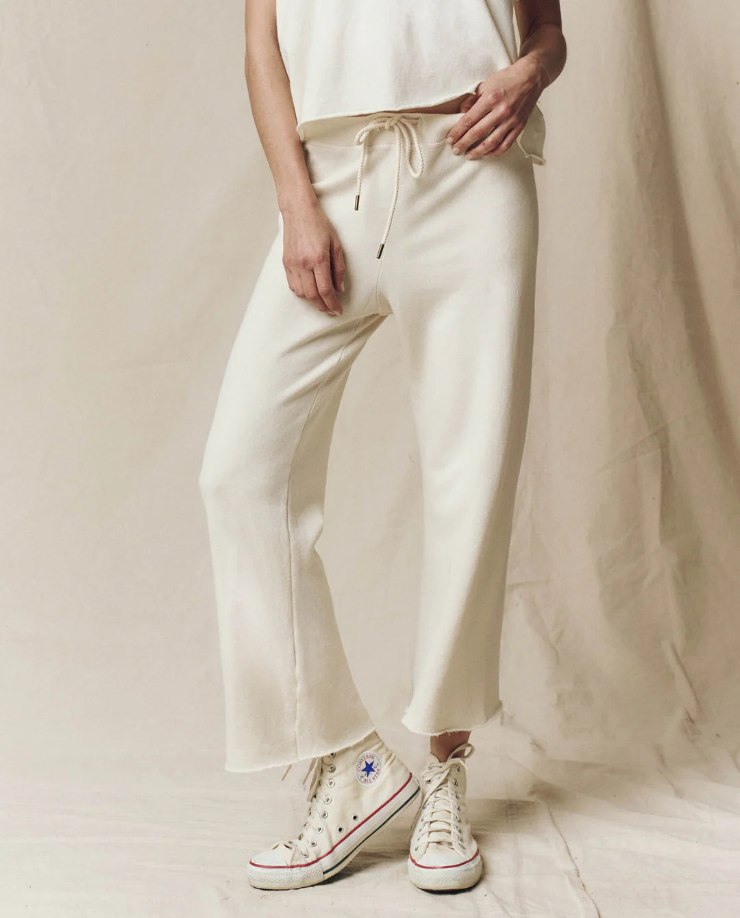 The Wide Leg Cropped Sweatpant in Washed White