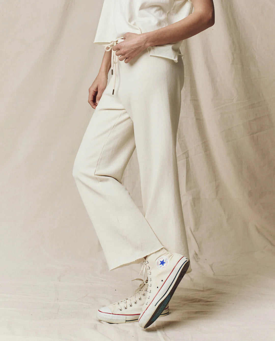 The Wide Leg Cropped Sweatpant in Washed White