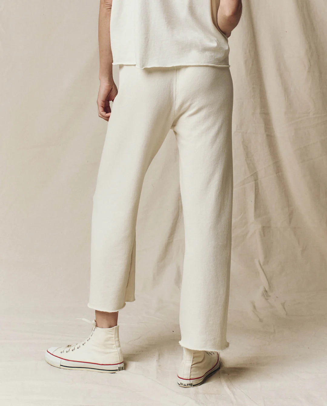 The Wide Leg Cropped Sweatpant in Washed White