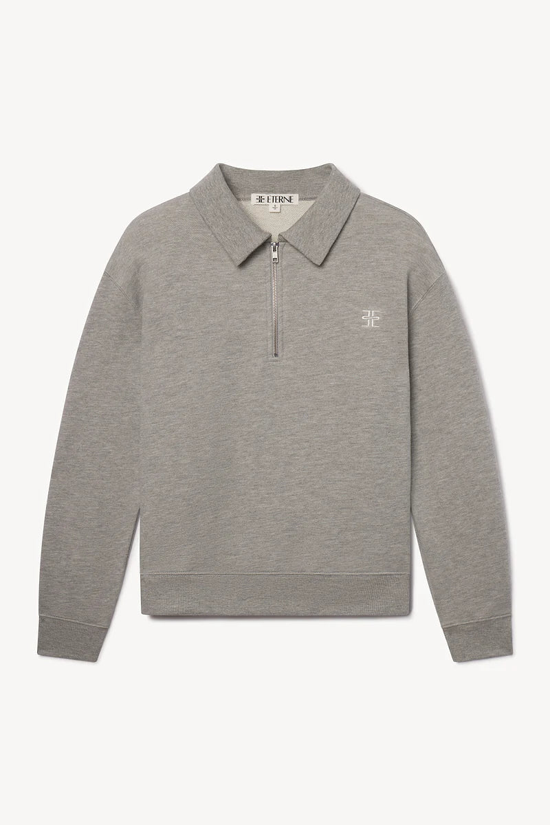 Zip-Up Polo Sweatshirt in Heather Grey