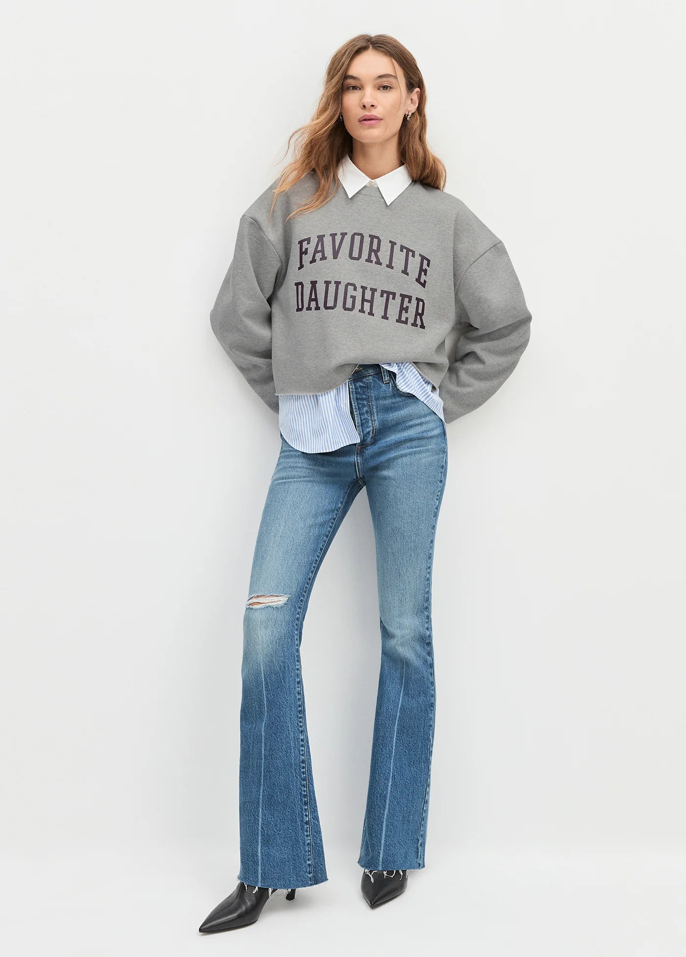 The Cropped Collegiate Sweatshirt in Heather Grey/Burgundy