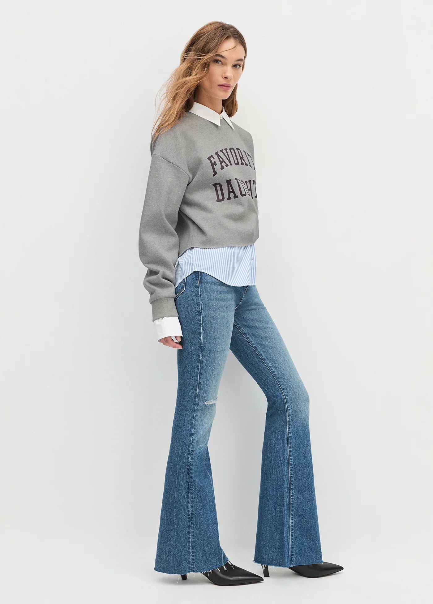 The Cropped Collegiate Sweatshirt in Heather Grey/Burgundy